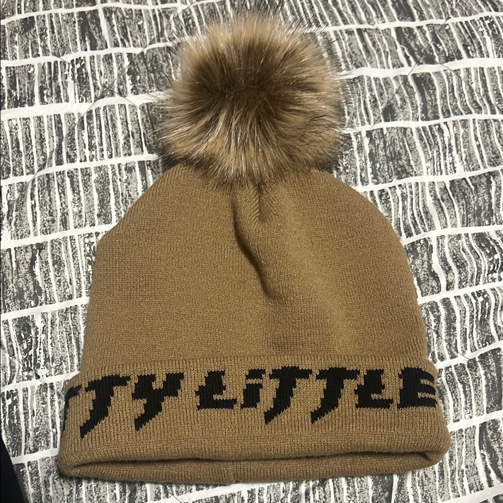 PrettyLittleThing Tan and Brown Pom Pom Knit Hat
